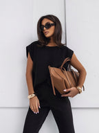 Sleeveless T-Shirt & Wide-Leg Trouser Set