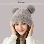 Winter Cute Fur Ball Knitted Hat Outdoor Warm Beanie
