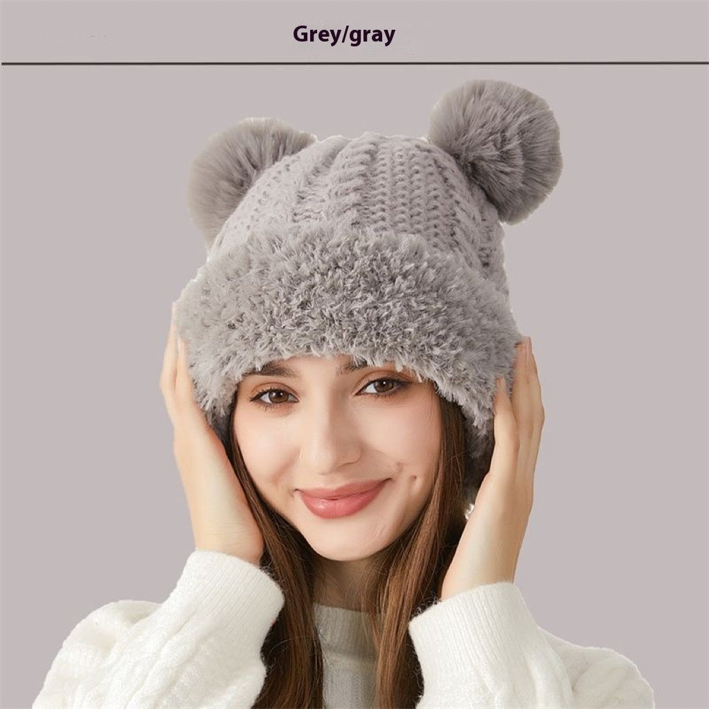 Winter Cute Fur Ball Knitted Hat Outdoor Warm Beanie