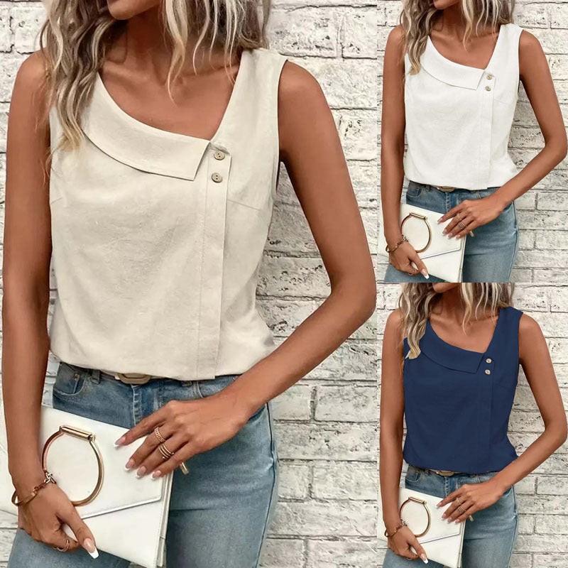 Asymmetric Diagonal Collar Tailored Vest Top