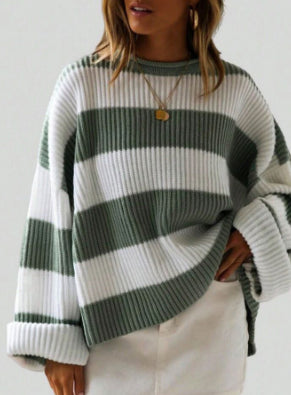 Oversized Batwing Sleeve Striped Knit Sweater