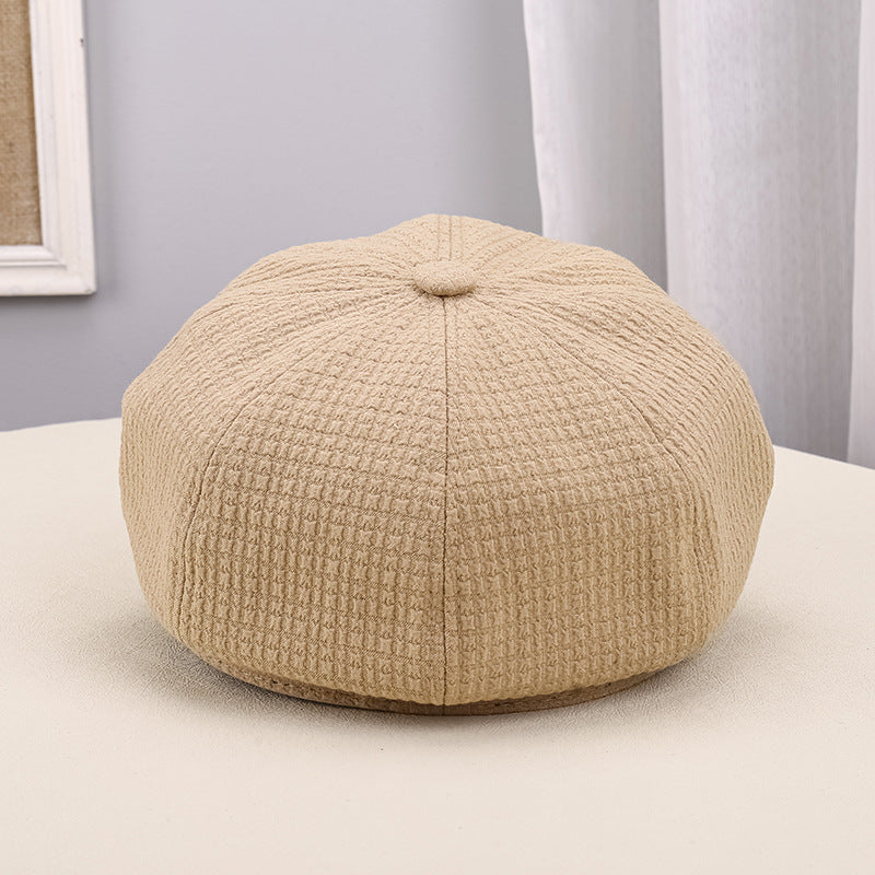 Pleated Octagonal Newsboy Hat with Gold Accent Buckle