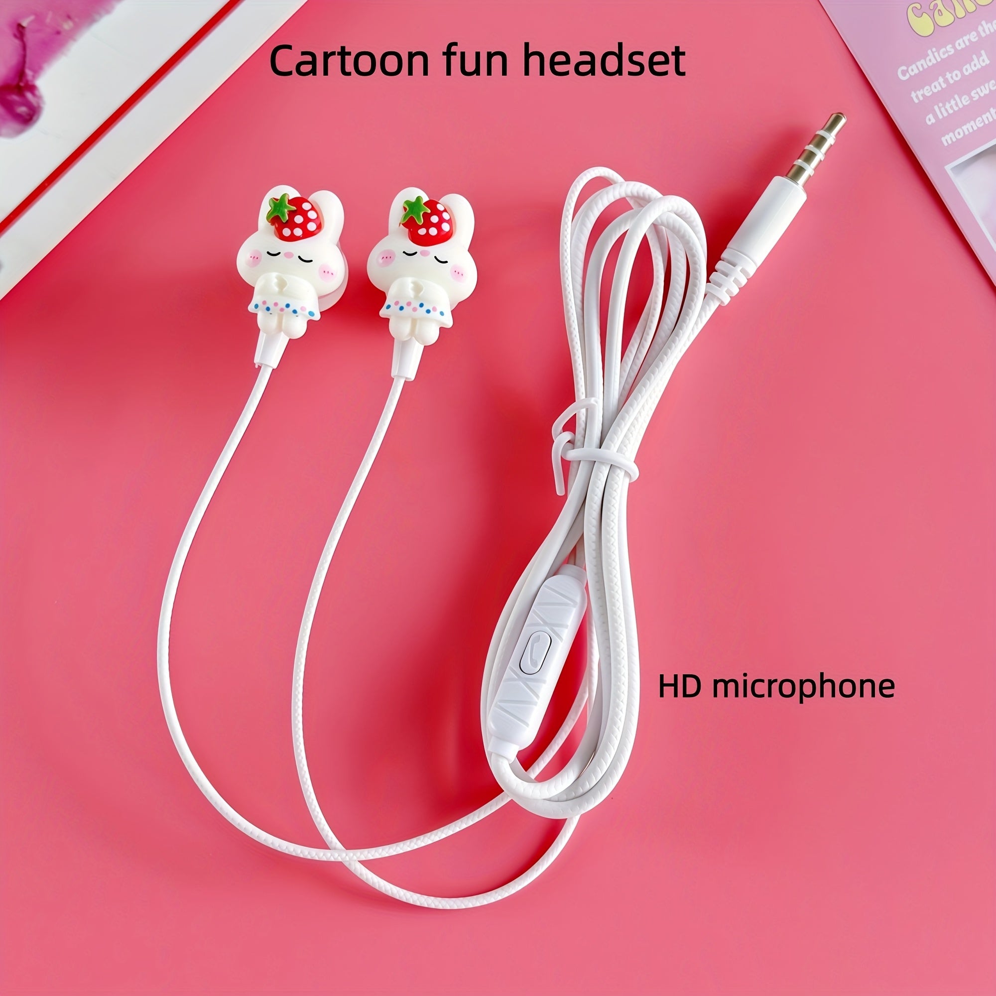 Cute Wired Headphones Equipped with DIY Cartoon Cute Rabbit Accessories, High-definition Microphone, Noise-canceling Student Headphones, 3.5mm Jack Compatible with All 3.5mm Interface Devices,Comfortable Earplugs & Durable No