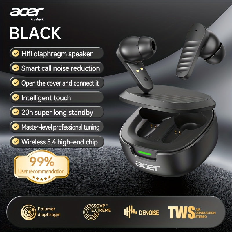 Acer TWS Wireless Earbuds with Deep Bass Stereo Sound And Call Noise Reduction, Designed for Sports And Running with a Semi-In-Ear Style, Low Latency Gaming Mode, HIFI Sound Quality, Lightweight Touch Control Design, Fashiona