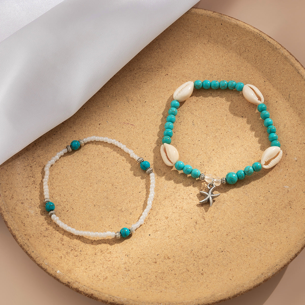 Bohemian Multi-Layer Beaded Starfish Anklet Set