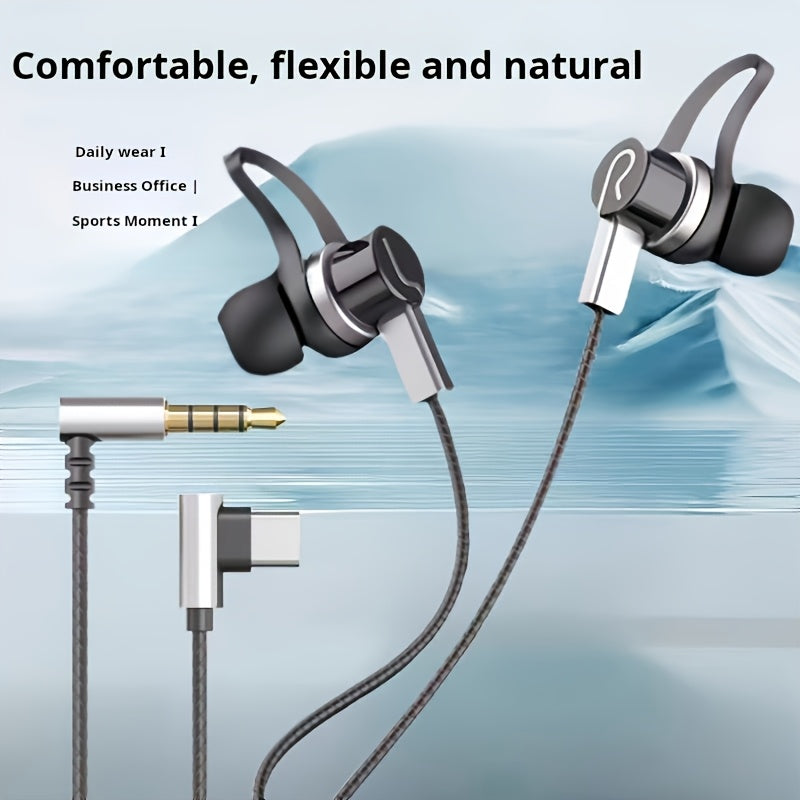 In-Ear Wired Headphones, Music Headphones, Gaming Wired Headphones, Low Latency, Inline Control with Microphone, High-Definition Calls, Compatible with 3.5Mm Round Jack And Type-C Flat Port, Suitable for Most Smartphones