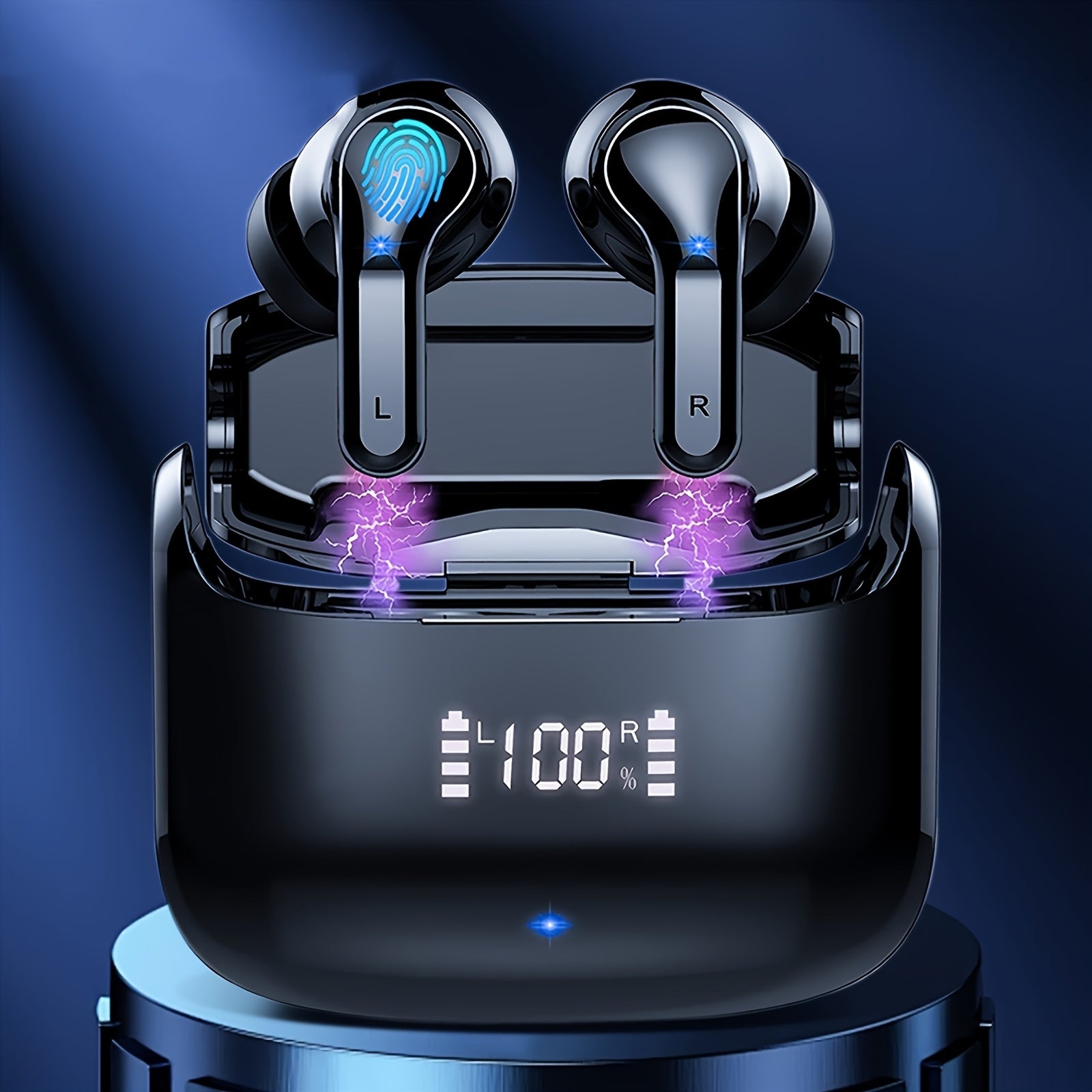 Wireless Earbuds, Wireless Headphones with 5.3 Stereo Bass, 40-Hour Dual Microphone Calling, In-Ear USB-C LED Display Sports Headset, Compact Wireless Earbuds