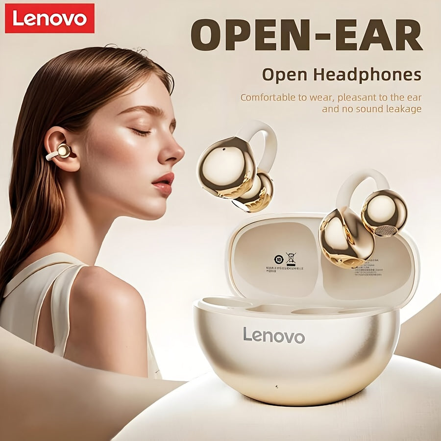 Lenovo 2025 New Bone Conduction Bluetooth Ear Clip Headphones for Phones and Tablets, Non-In-Ear Clip Design