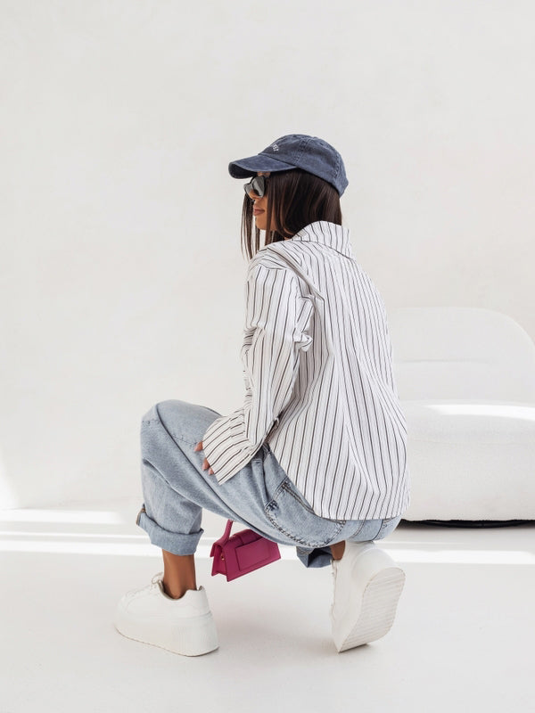 Striped Oversized Shacket with Utility Pockets