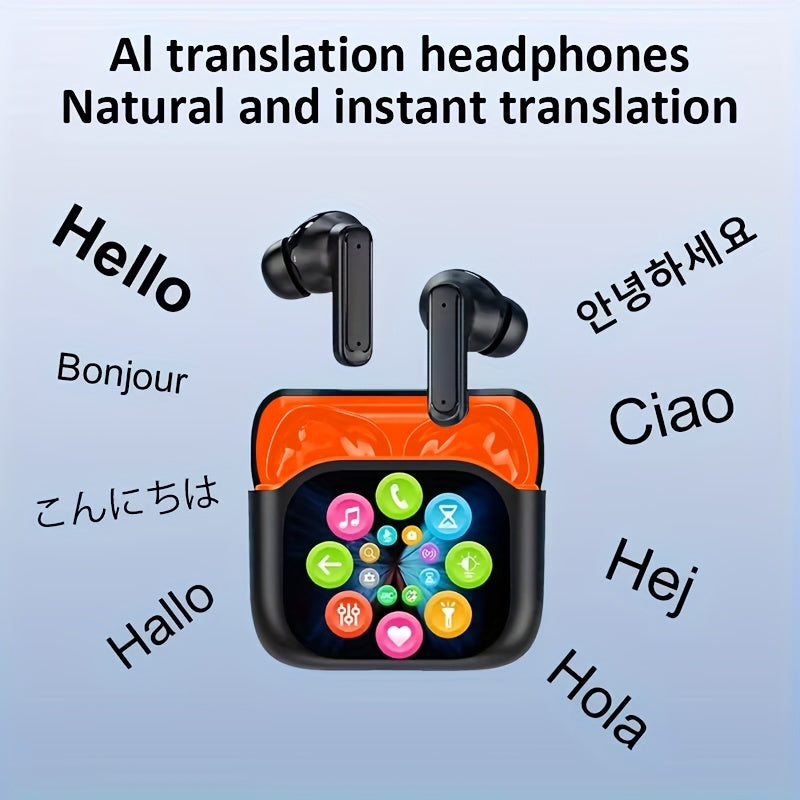 2025 New AI Real-time Translation Headset, 150 Language Translation Headset. Small Translation Wireless Headphones, LCD Color Large-screen Charging Case, TWS In-ear Headphones with ANC and ENC Noise Cancellation Functions, Su