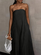 High-Waisted Linen Strapless Bandeau Dress