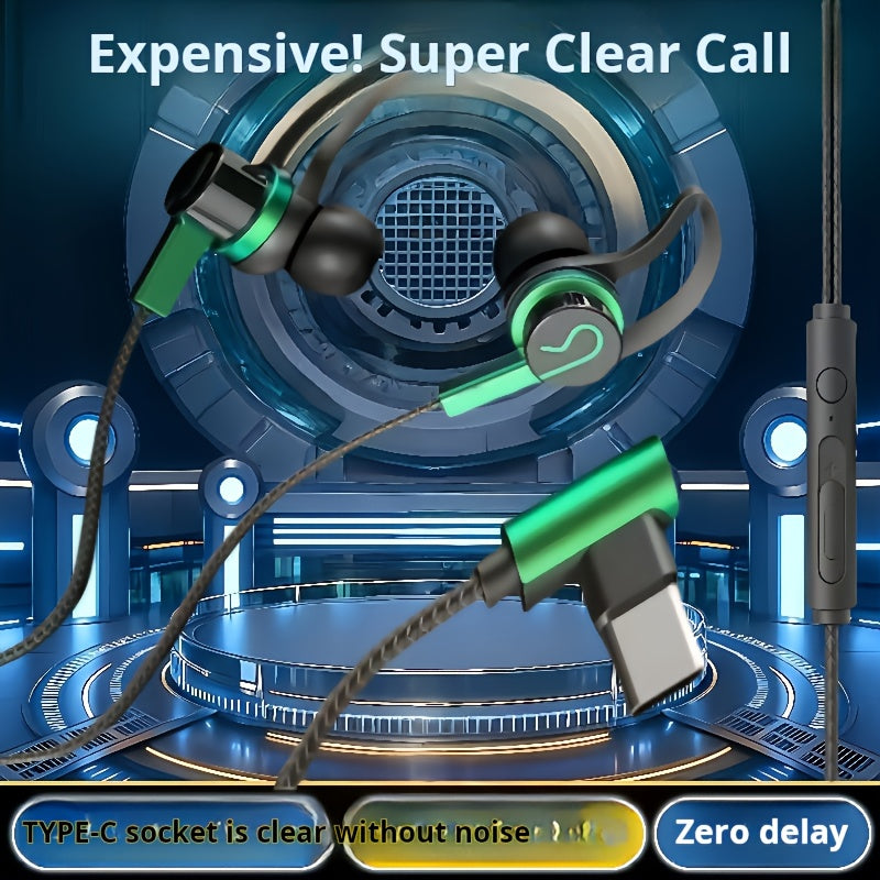 In-Ear Wired Headphones, Music Headphones, Gaming Wired Headphones, Low Latency, Inline Control with Microphone, High-Definition Calls, Compatible with 3.5Mm Round Jack And Type-C Flat Port, Suitable for Most Smartphones