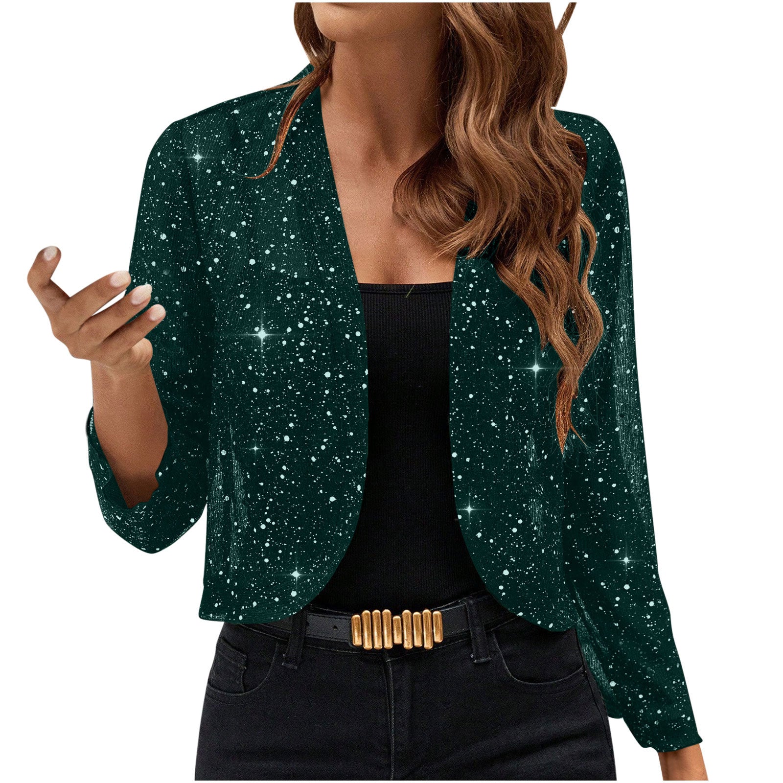 Sequin Open-Front Party Cardigan Jacket