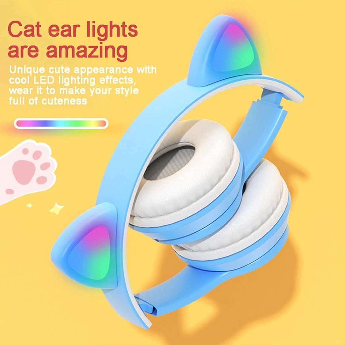 Ear Kids Headphones | Wireless 5.0 Wireless Foldable Over-Ear Headphones with Mic Light, Compatible with Smartphone, Pad, Laptop, Purple