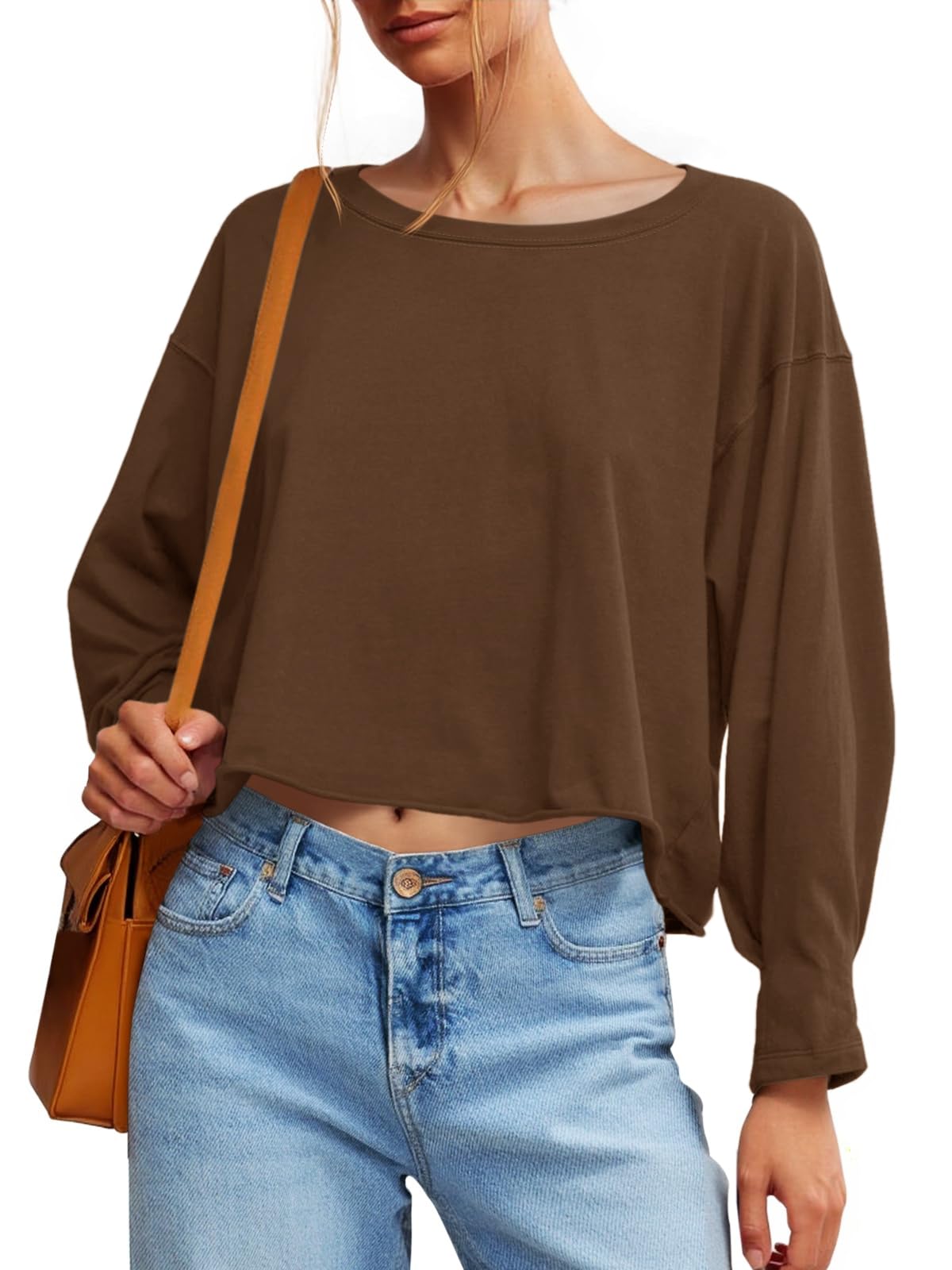 Lantern Sleeve Crewneck Crop Top