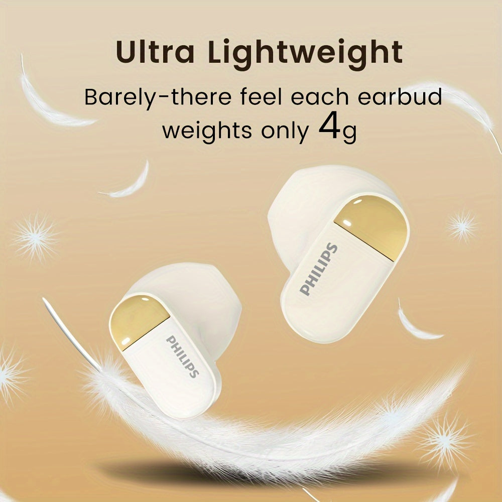 Philips Bt5.4 Wireless In-Ear Headphones | Noise Cancellation, Volume Control, Condenser Microphone, 400Mah Rechargeable Case, Type-C Fast Charging, Semi-Open-Back Design, Compatible With Cellphones For Gaming, No Cable Neede