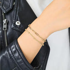 Dainty 14K Gold Filled Layered Paperclip Chain Bracelet Set