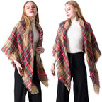Oversized Plaid Tassel Blanket Scarf