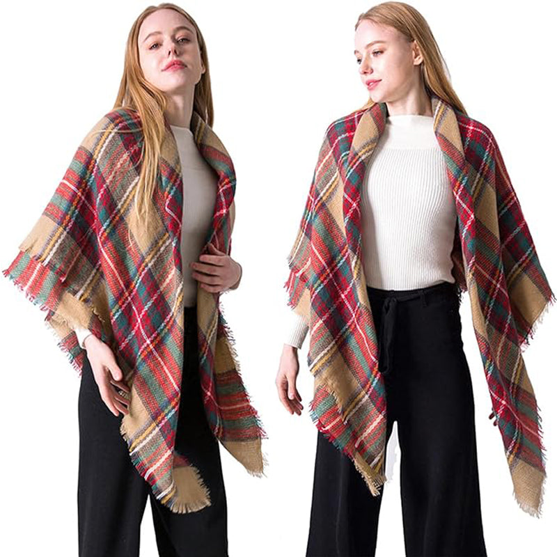 Oversized Plaid Tassel Blanket Scarf