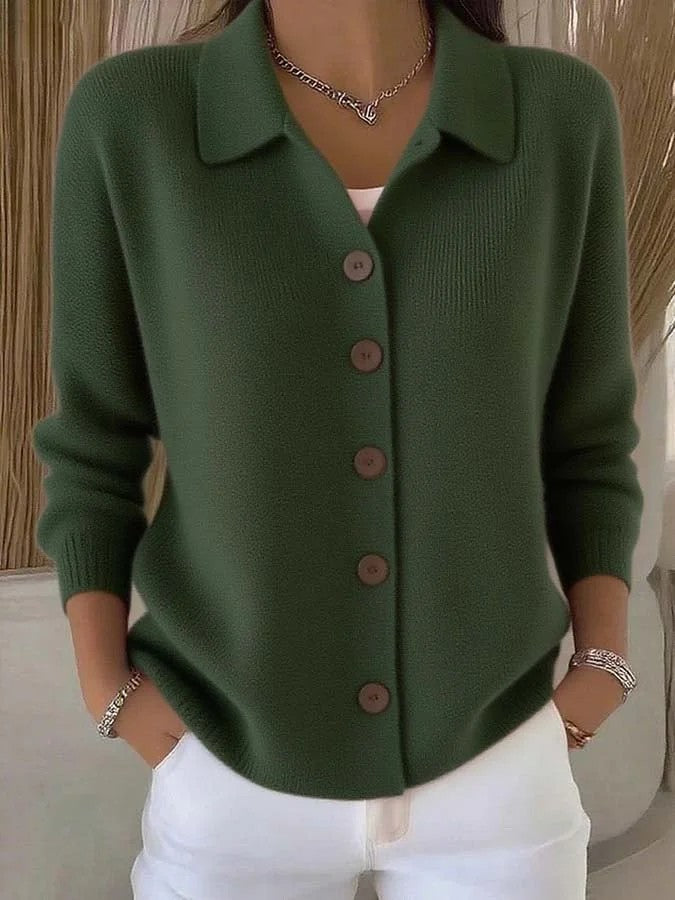 Button-Front Lapel Sweater Cardigan