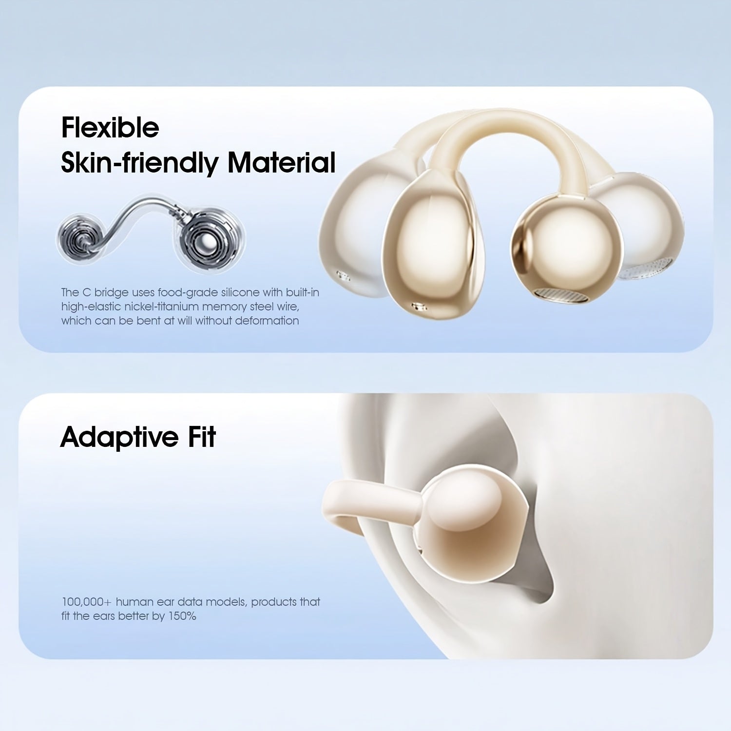 Lenovo 2025 New Bone Conduction Bluetooth Ear Clip Headphones for Phones and Tablets, Non-In-Ear Clip Design