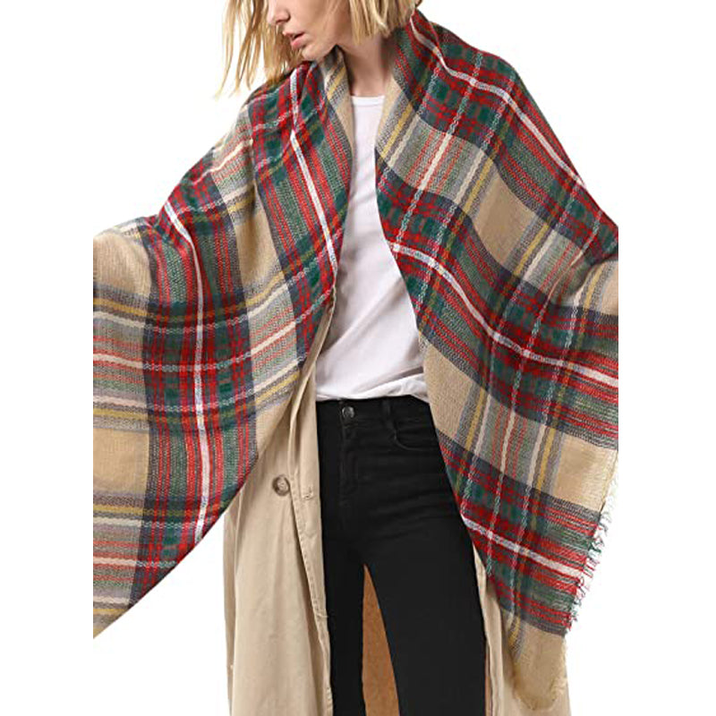 Oversized Plaid Tassel Blanket Scarf