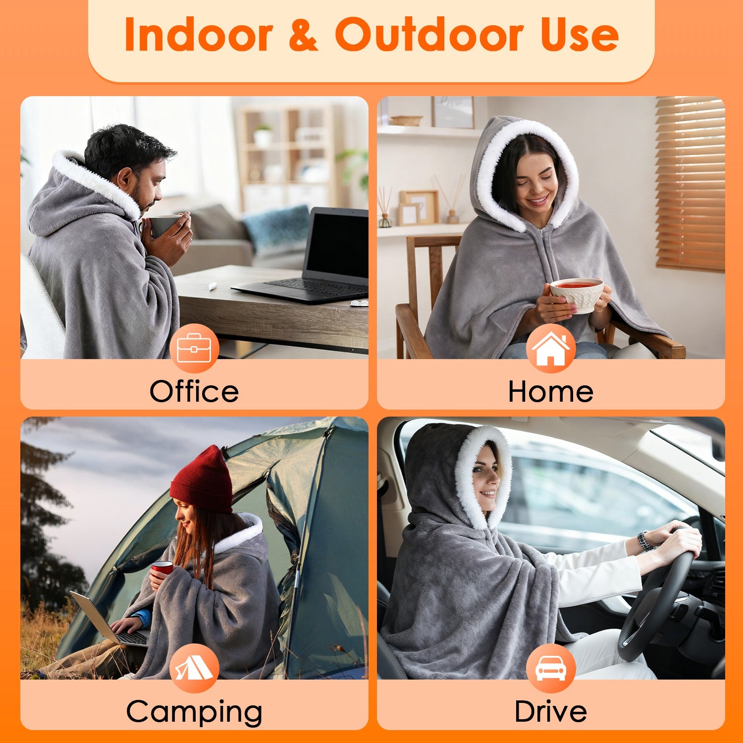 Wearable Heated Throw Blanket with Power Bank
