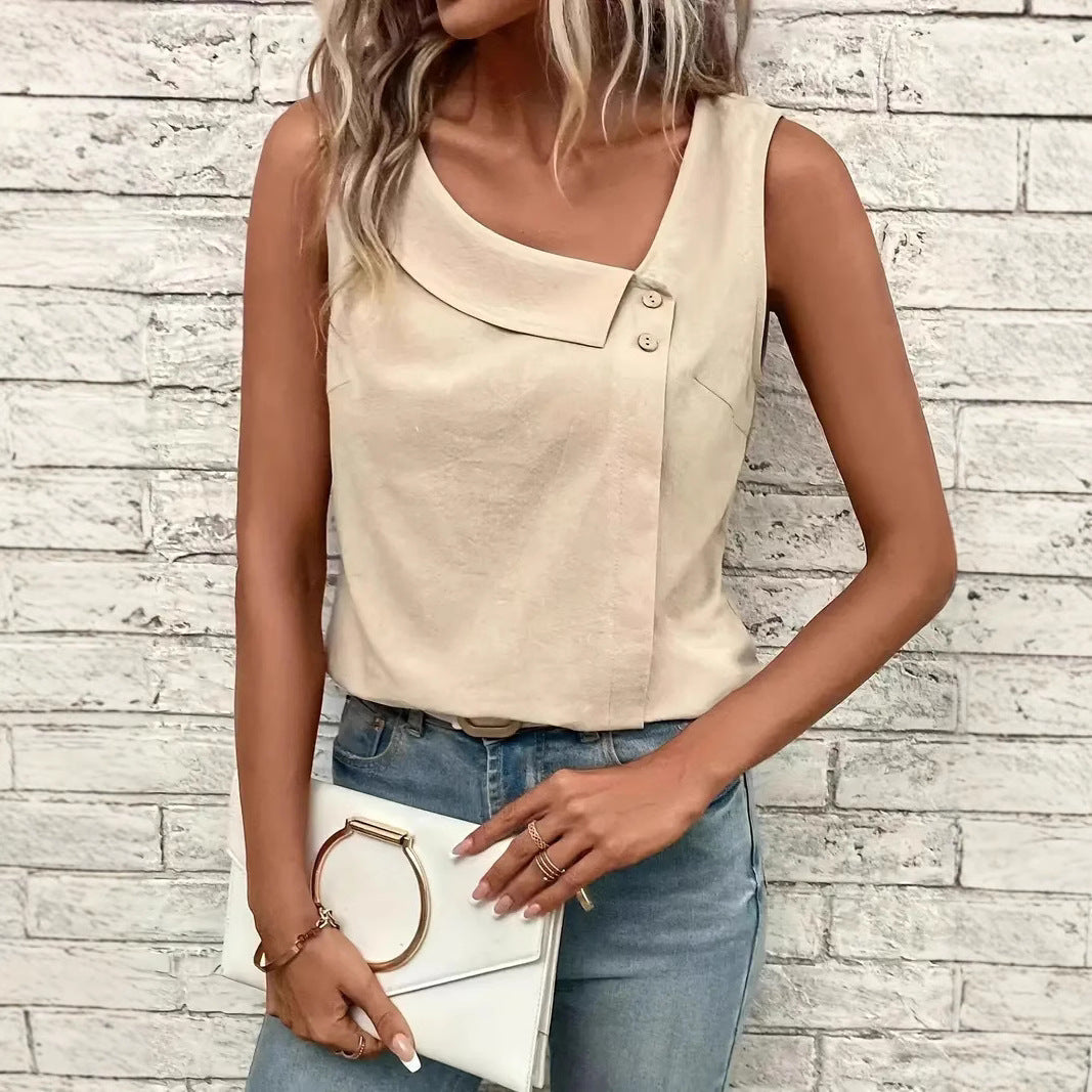Asymmetric Diagonal Collar Tailored Vest Top