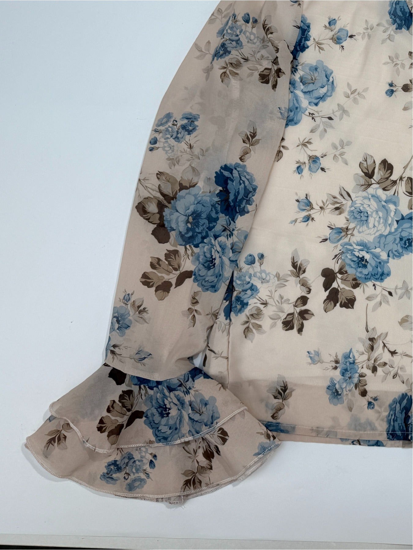 Vintage V-Neck Chiffon Blouse with Lotus Leaf Sleeves