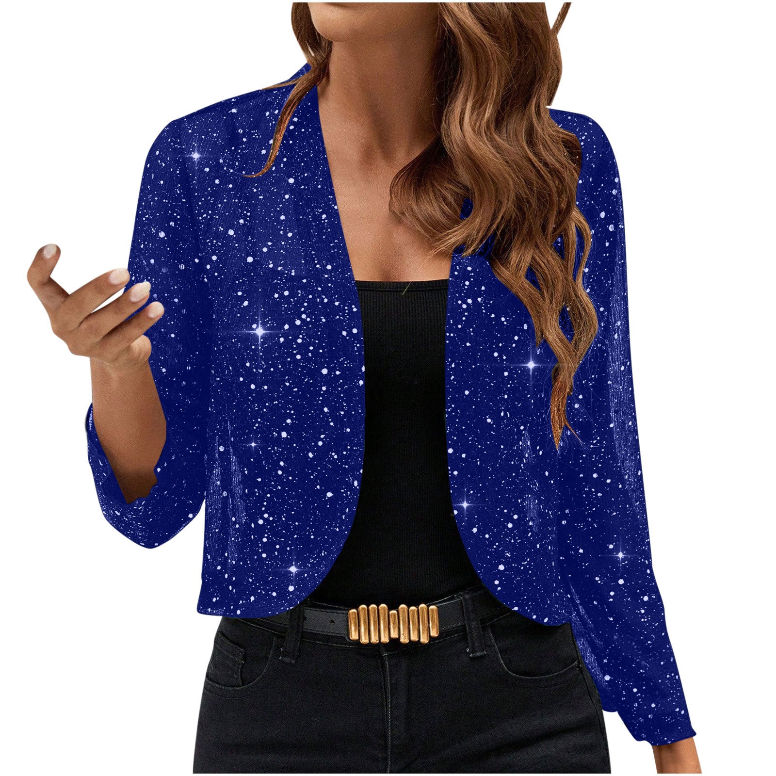 Sequin Open-Front Party Cardigan Jacket