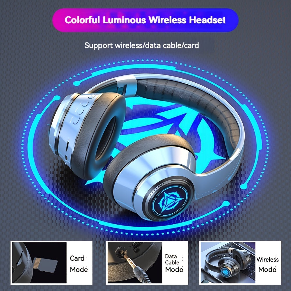 Wireless Gaming Headphones Featuring Active Noise Cancellation, LED Ambient Lighting, Foldable And Adjustable Design, Extended Standby Time, 9D Surround Sound, Made of Plastic, Volume Control, 3.5Mm Jack, Compatible with Tabl