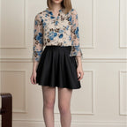 Vintage V-Neck Chiffon Blouse with Lotus Leaf Sleeves