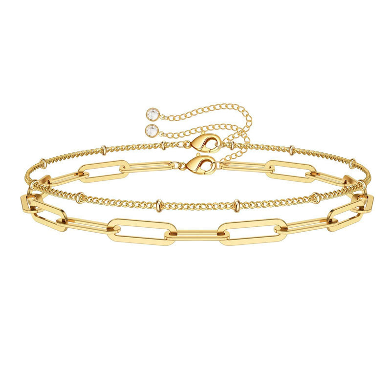 Dainty 14K Gold Filled Layered Paperclip Chain Bracelet Set