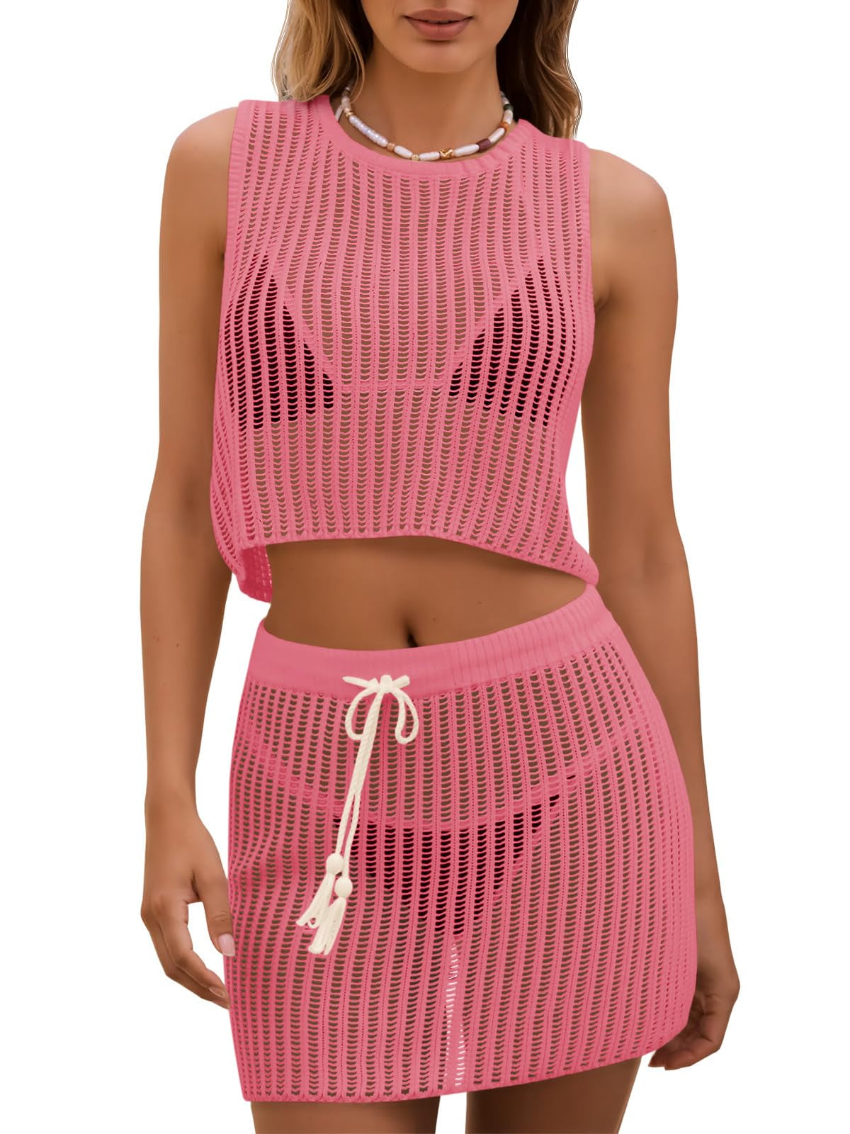 Sleeveless Crochet Crop Top & Mini Skirt Set