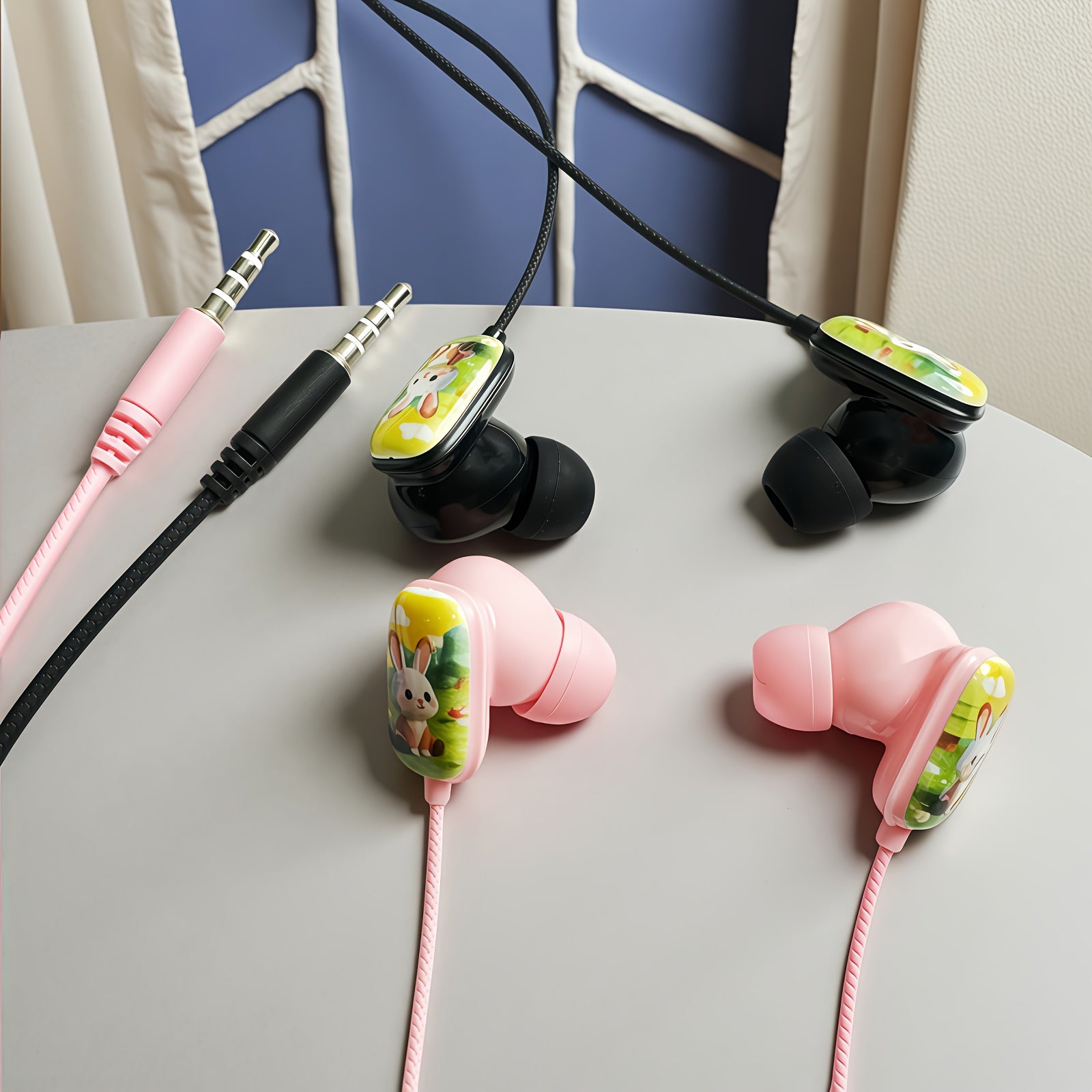 2D Flat Printing Cute Bunny Wired Headset,semi-in-ear Music Headphones, Student Headphones,Lightweight Cartoon Noise-canceling Headphones, HD Microphone, Stereo Sound Quality,Suitable for Birthday and Party Gifts.Compatible w