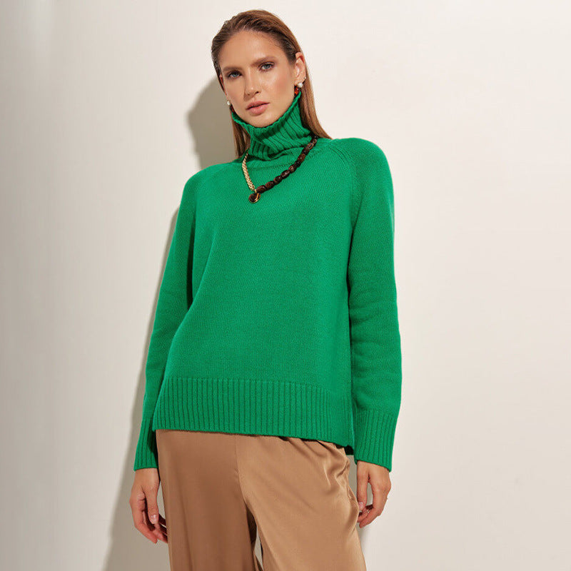 Solid-Color Raglan Sleeve Turtleneck Sweater