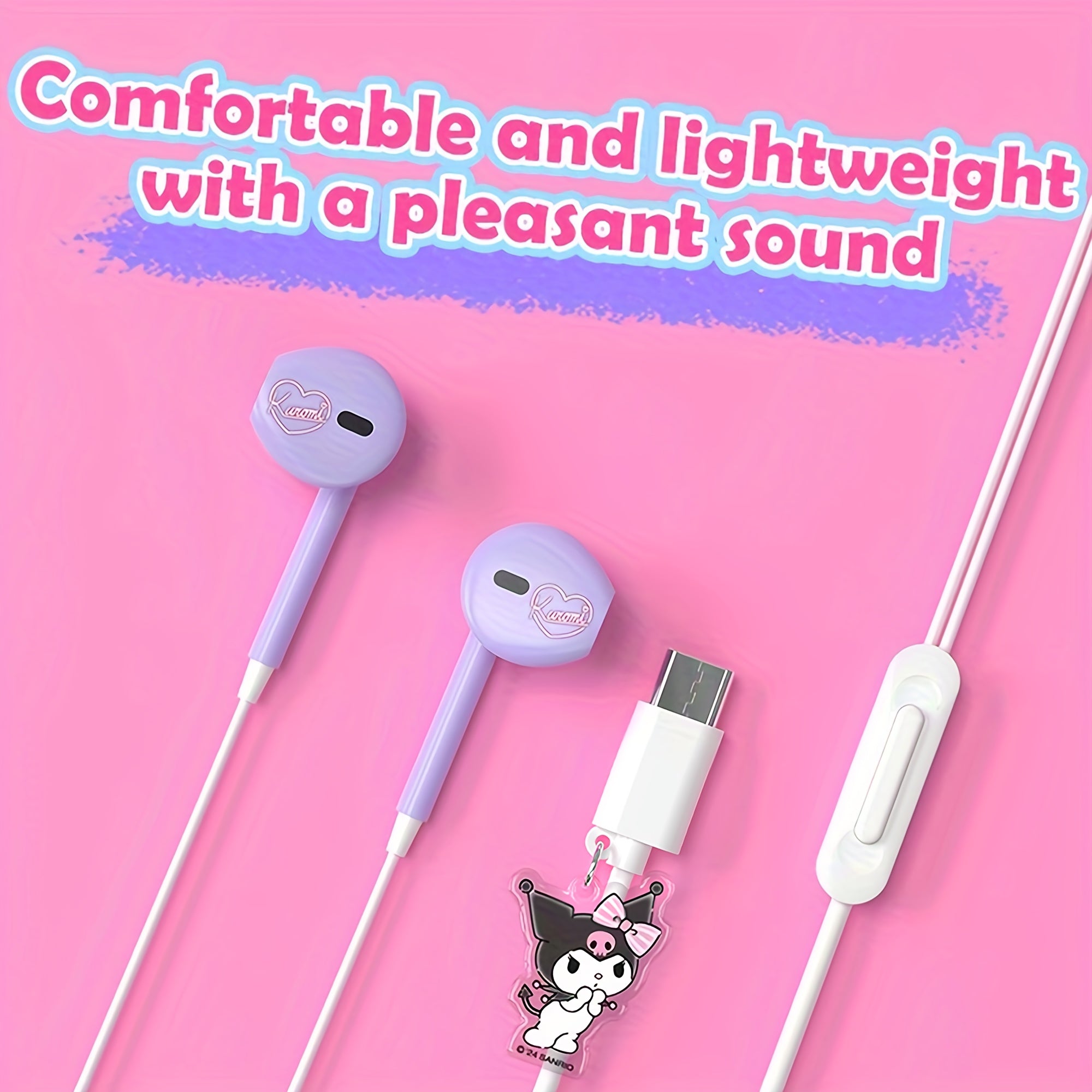 [4pcs Hello Kitty In-Ear Headphones] 4pcs/set Cute Cartoon-Themed In-Ear Wired Headphones with Acrylic Pendant & Print, Comfortable Fit, Easy Control Button, Type-C Connector, Ideal for Daily Use, Holiday & Graduation Gifts -