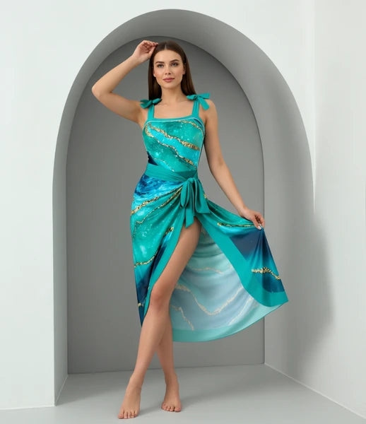 Ocean Marble Swimsuit & Sarong Set