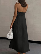 High-Waisted Linen Strapless Bandeau Dress