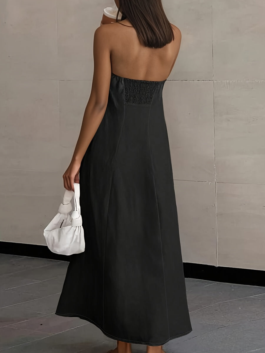High-Waisted Linen Strapless Bandeau Dress