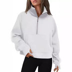 Loose Half-Zip Fleece-Lined Sweater Pullover