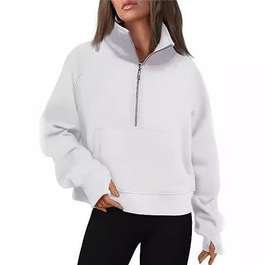 Loose Half-Zip Fleece-Lined Sweater Pullover