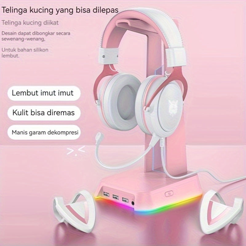 Onikuma2025'S Latest White And Pink Cat-Ear Wired Headphones Feature 360-Degree Rotation And High-Quality Stereo Sound. an Essential Addition to Any Gaming Setup. A Charming And Whimsical Present for Female Students. X10 Whit