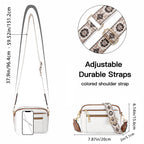 Triple-Zipper Colorblock Crossbody Bag with Floral Embroidered Strap