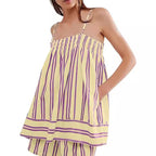 Striped Camisole & Ruched Short Set