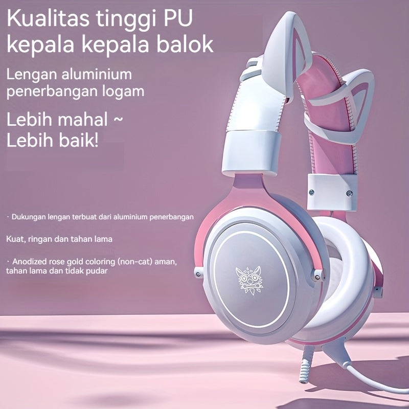 Onikuma2025'S Latest White And Pink Cat-Ear Wired Headphones Feature 360-Degree Rotation And High-Quality Stereo Sound. an Essential Addition to Any Gaming Setup. A Charming And Whimsical Present for Female Students. X10 Whit