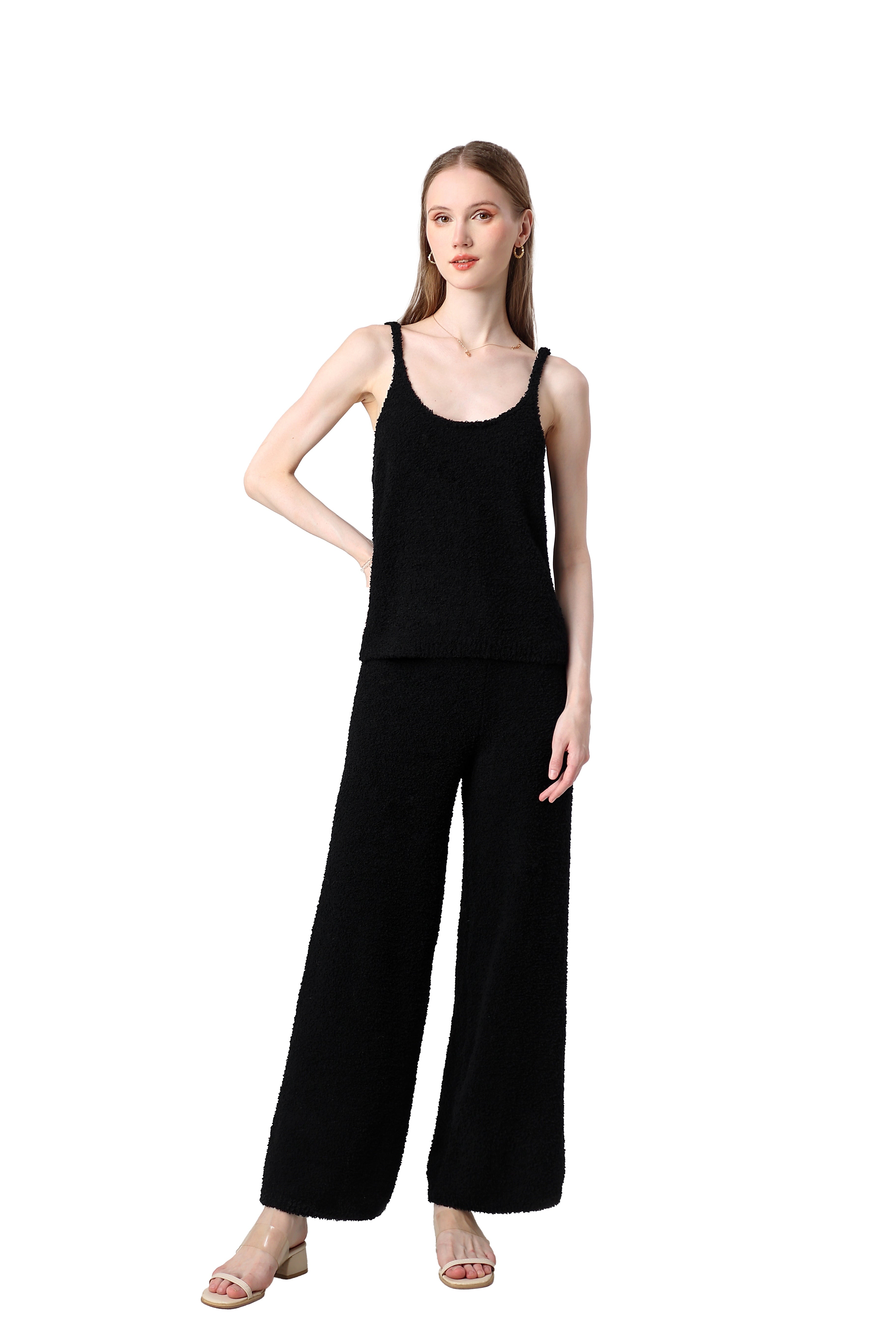 Plush Halter Wide-Leg Lounge Set