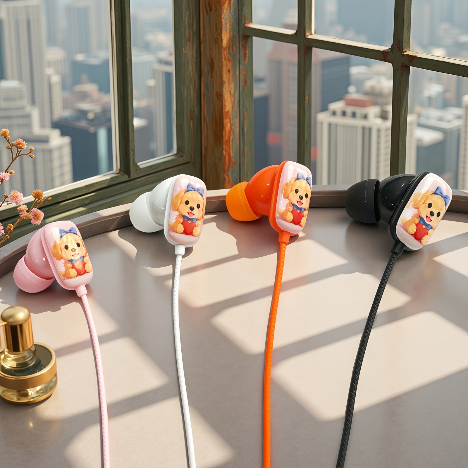 Cartoon Cute Dog 4 Colors to Choose from Wired Headphones,flat Printing Fun In-ear Call Headphones, Music Headphones, Student Headphones,cartoon Headset, HD Microphone and Volume Adjustment, Stereo Clear Sound Quality, Type C