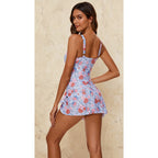 Floral Print One-Piece Swimsuit with Skirt Overlay