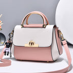 Elegant Retro Colorblock PU Leather Crossbody Bag with Top Handle